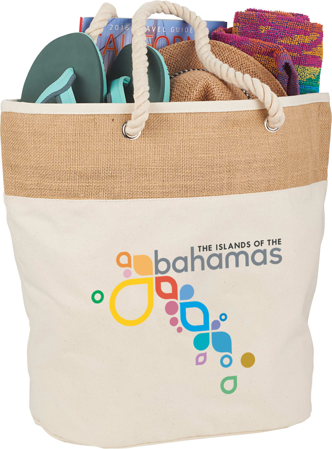 Custom Jute Accent 12oz Cotton Canvas Rope Tote - angle