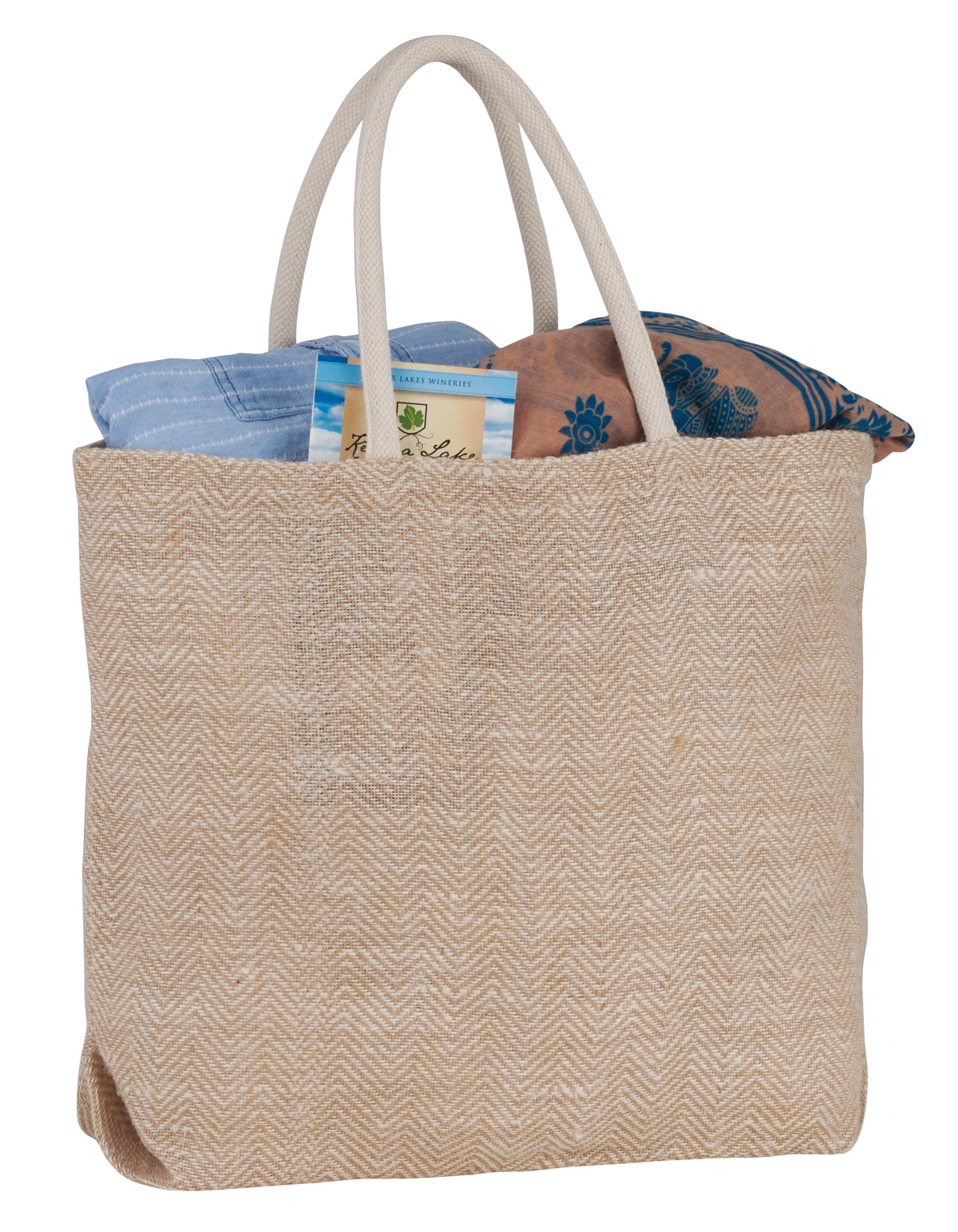 Custom Herringbone Jute Tote - angle