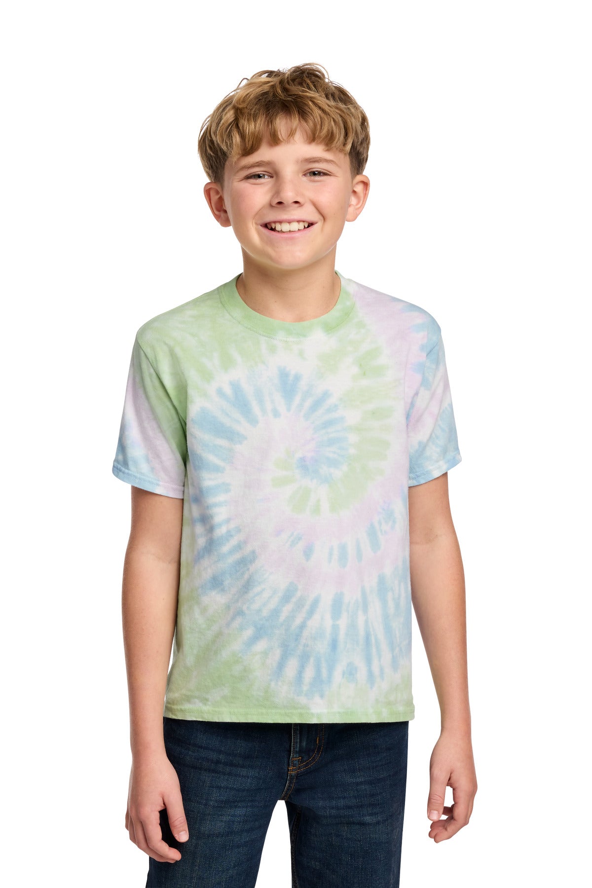 Front View of Watercolor Sp Port & Co Youth Tie-Dye Tee. PC147Y plain