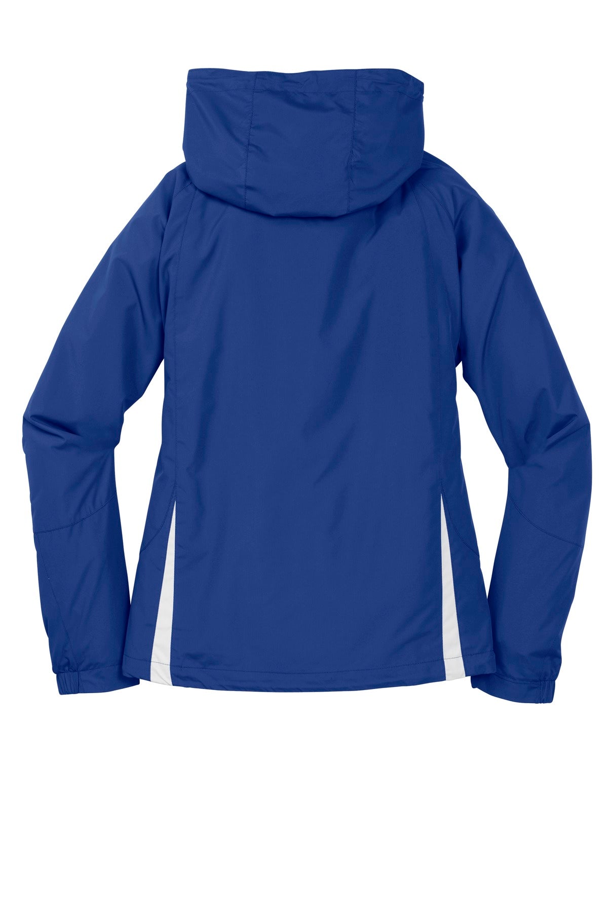 Rear View of True Royal/Wht Sport-Tek Women's Colorblock Hooded Raglan Jacket. LST76 plain