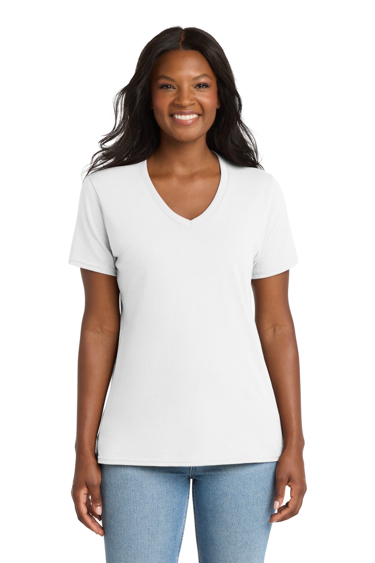 White Port & Co Women's Core Cotton V-Neck Tee. LPC54V plain