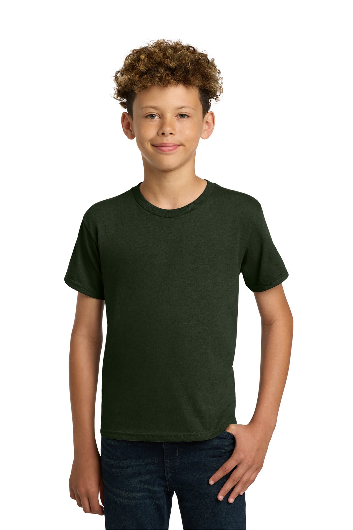 Gildan - Youth Heavy Cotton 100% Cotton T-Shirt. 5000B in Forest, front view on model