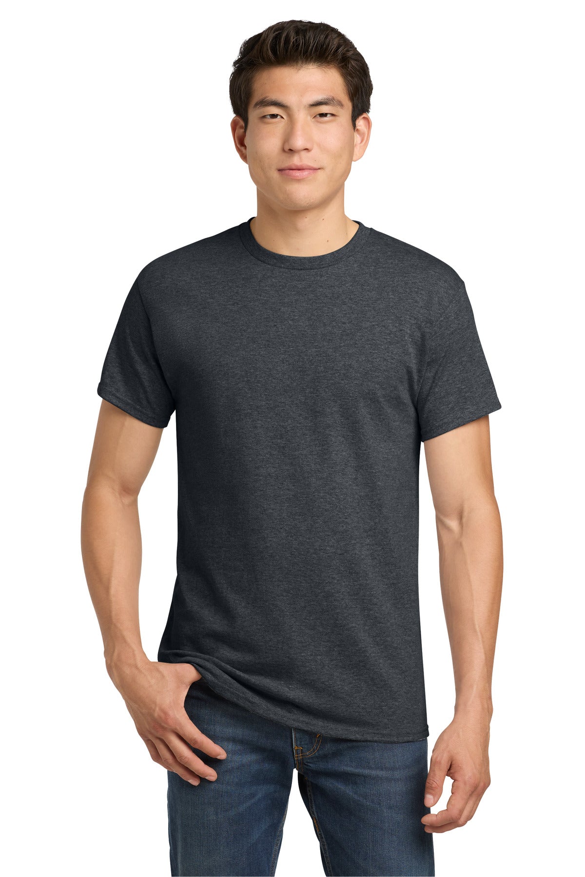 Custom Tee - Heavy Cotton in Dark Heather, front view on model