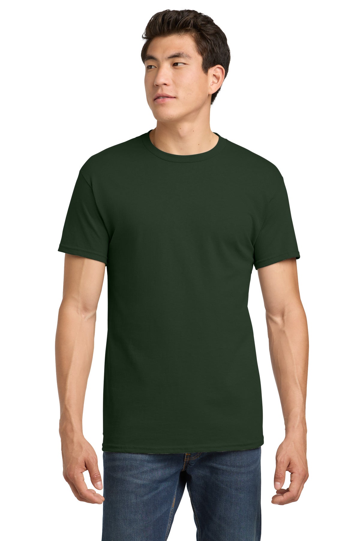Custom Tee - Heavy Cotton in Forest, front view on model