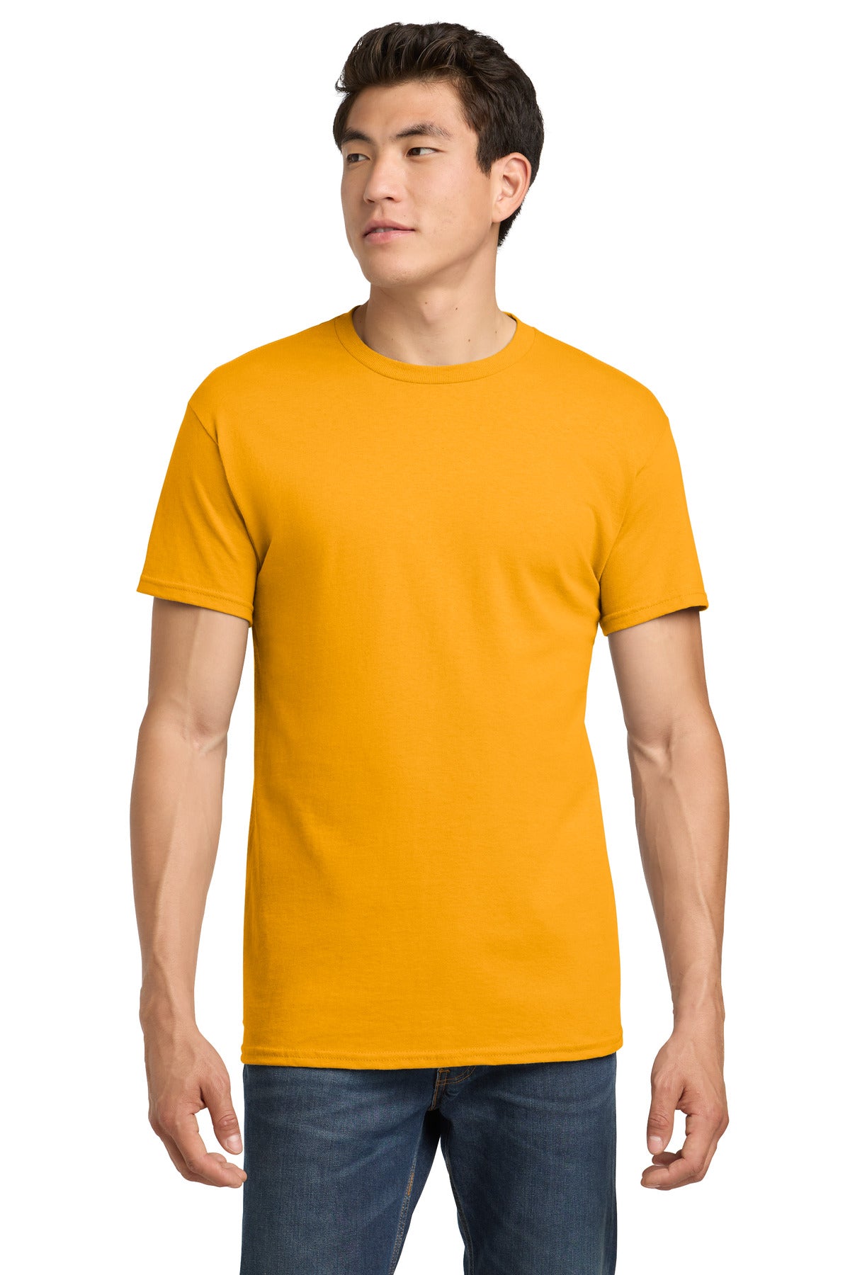 Custom Tee - Heavy Cotton in Gold, front view on model