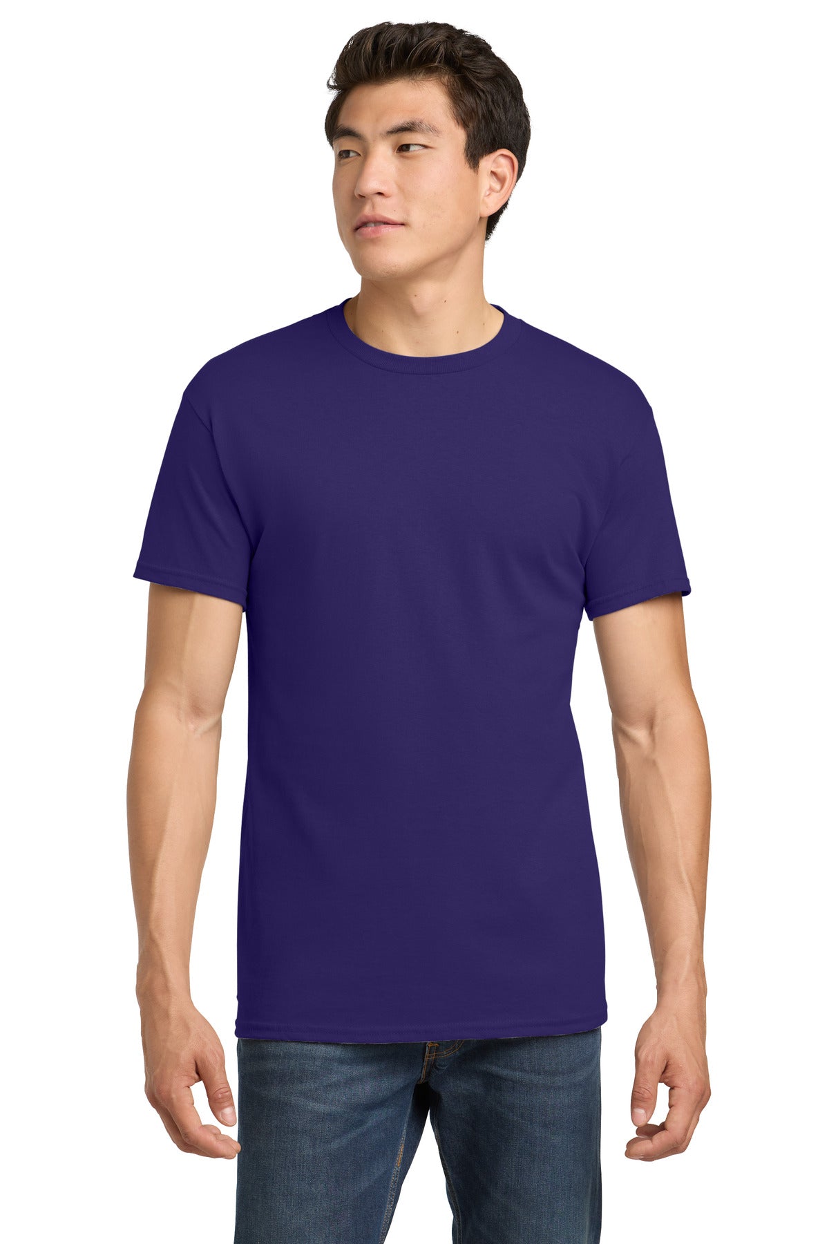 Custom Tee - Heavy Cotton in Purple, front view on model