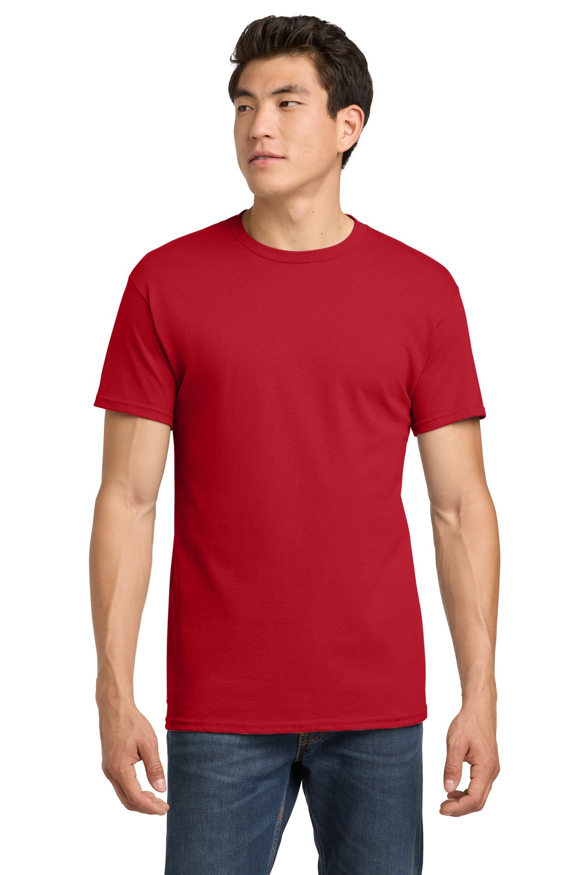 Custom Tee - Heavy Cotton in Red, front view on model