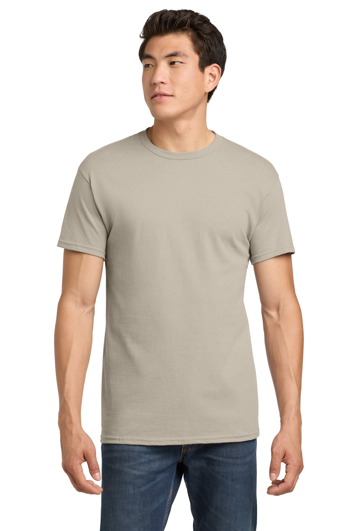 Custom Tee - Heavy Cotton in Sand, front view on model