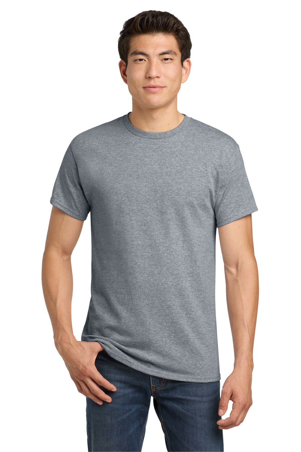 Custom Tee - Heavy Cotton in Sport Grey, front view on model