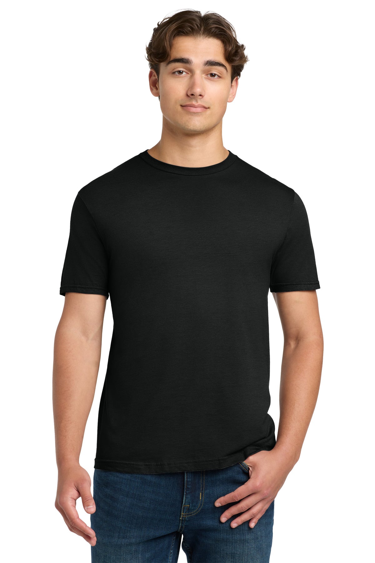 Custom Tee - Softstyle in Black, front view on model