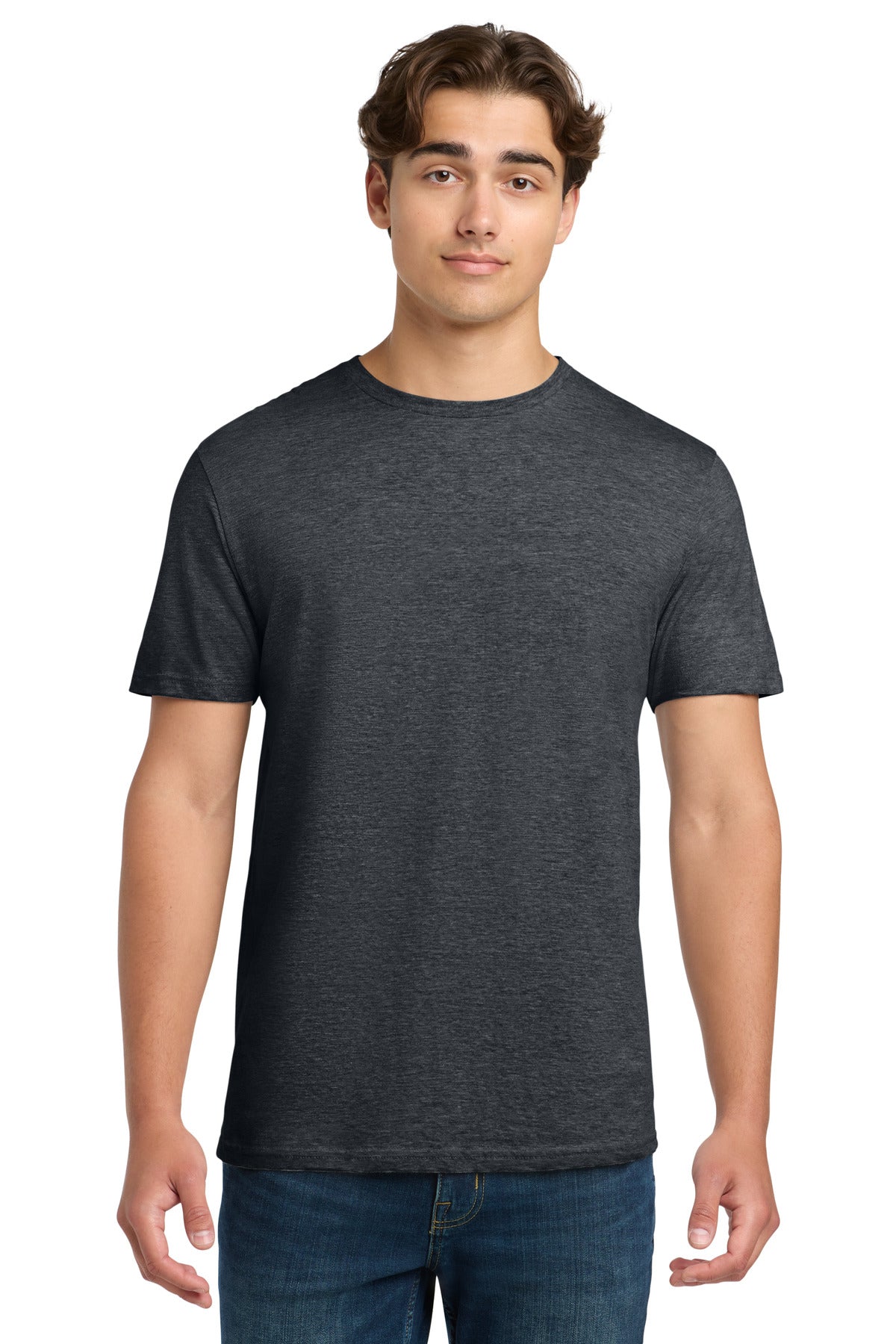 Custom Tee - Softstyle in Dark Heather, front view on model