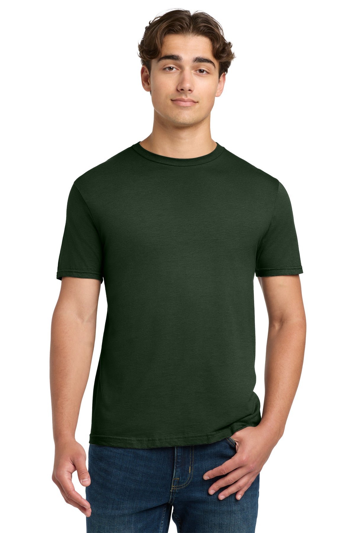 Custom Tee - Softstyle in Forest Green, front view on model
