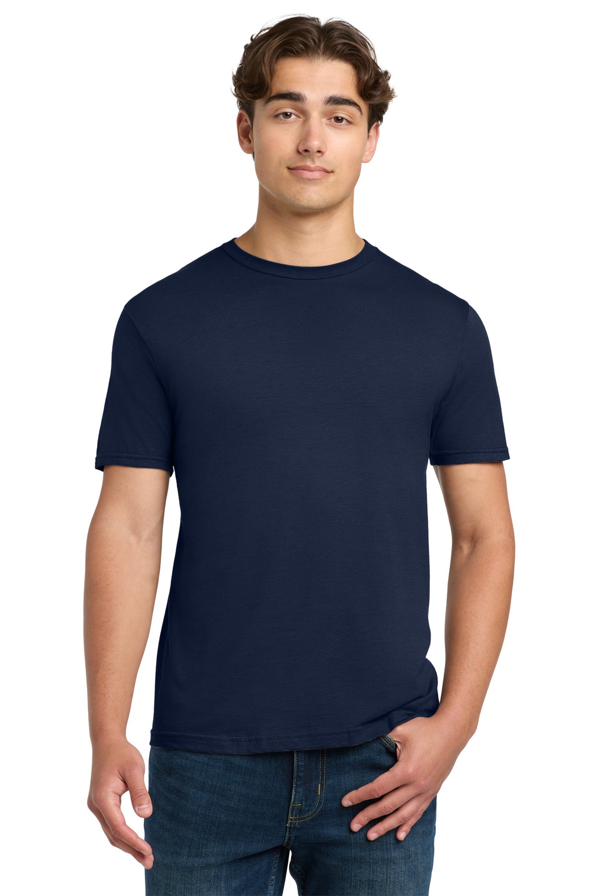 Custom Tee - Softstyle in Navy, front view on model