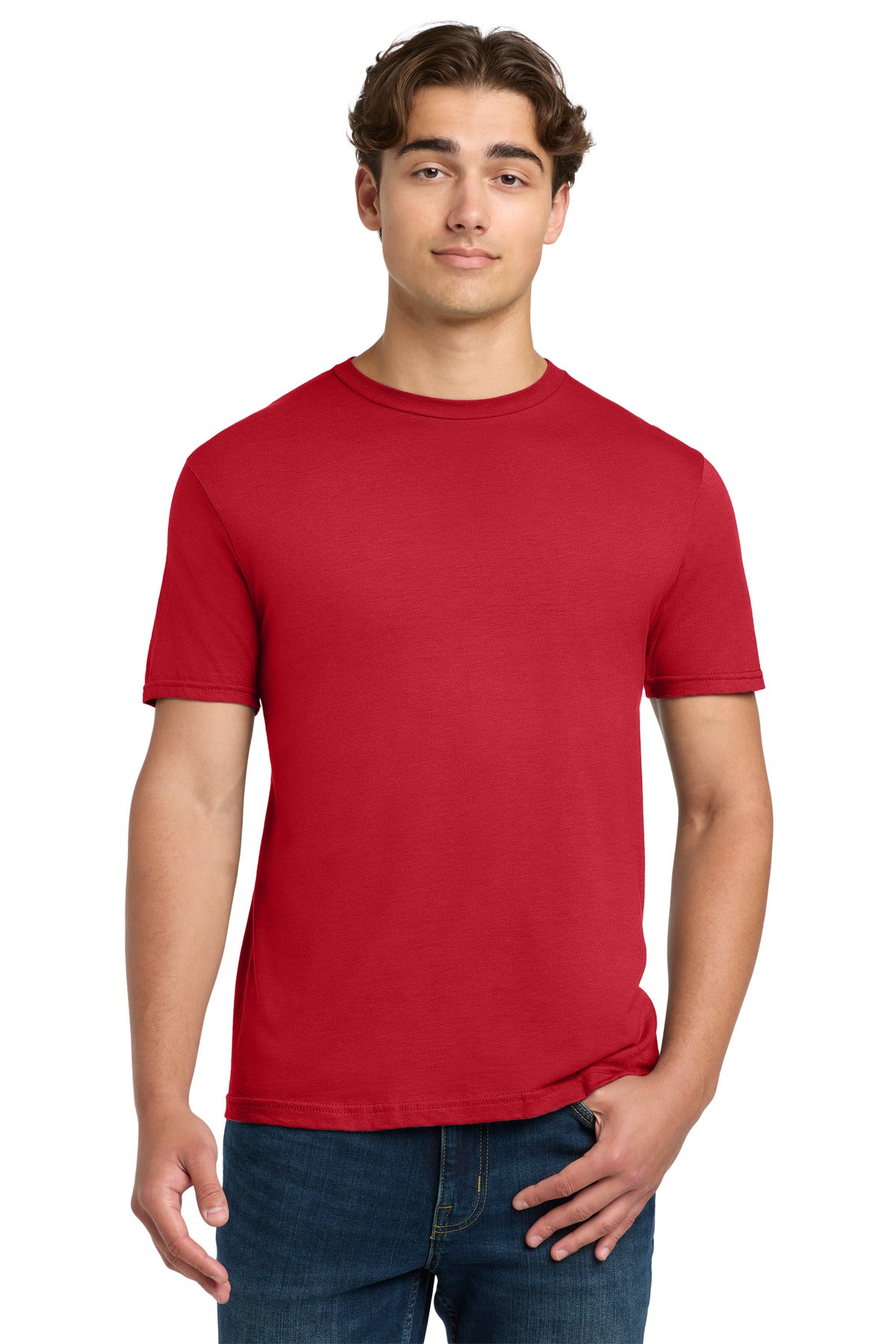 Custom Tee - Softstyle in Red, front view on model