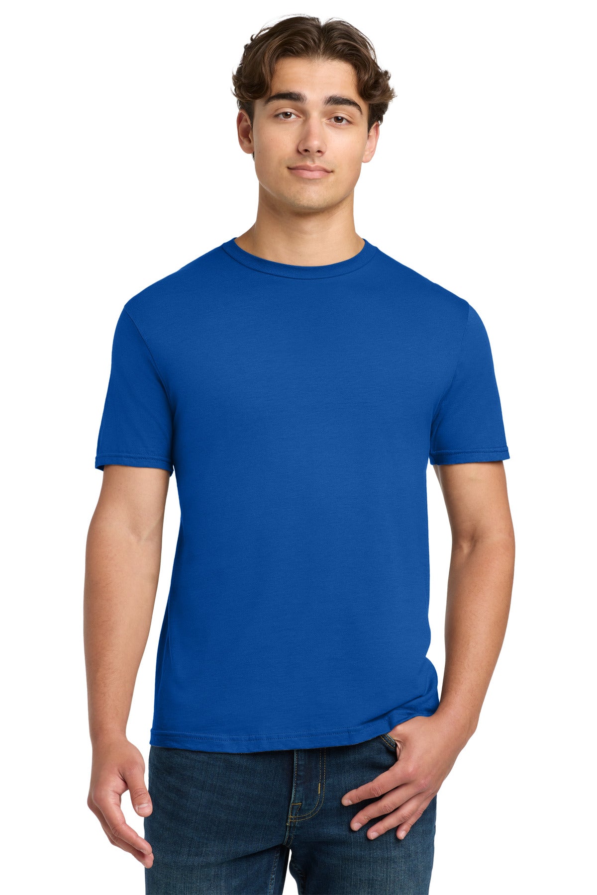 Custom Tee - Softstyle in Royal, front view on model