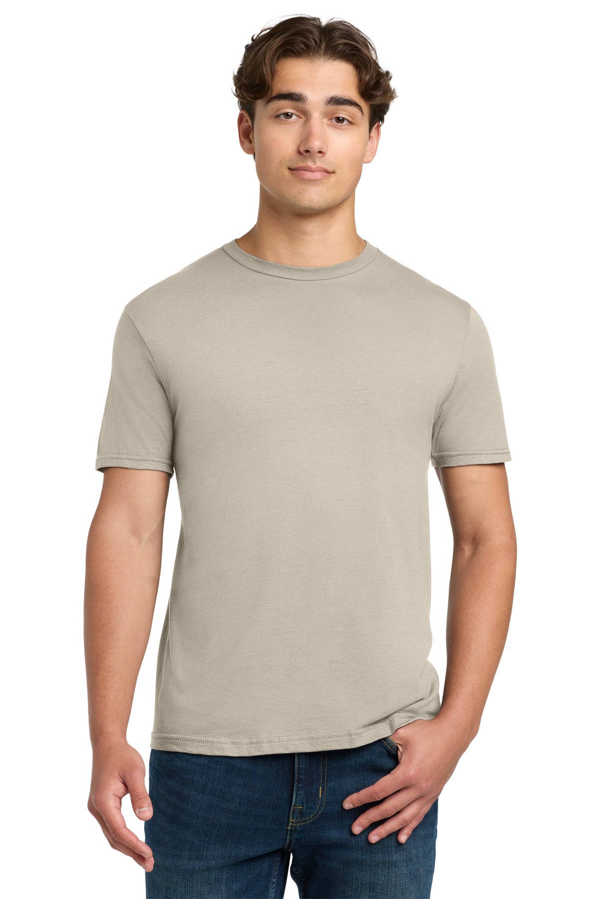 Custom Tee - Softstyle in Sand, front view on model