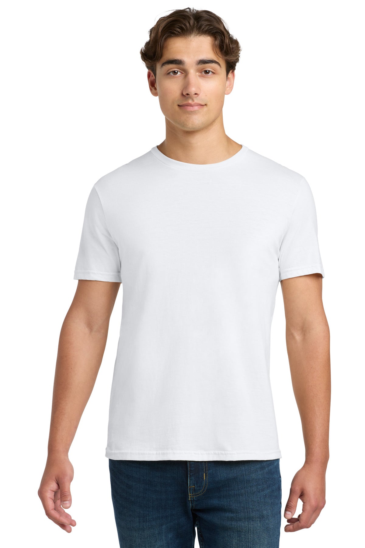 Custom Tee - Softstyle in White, front view on model