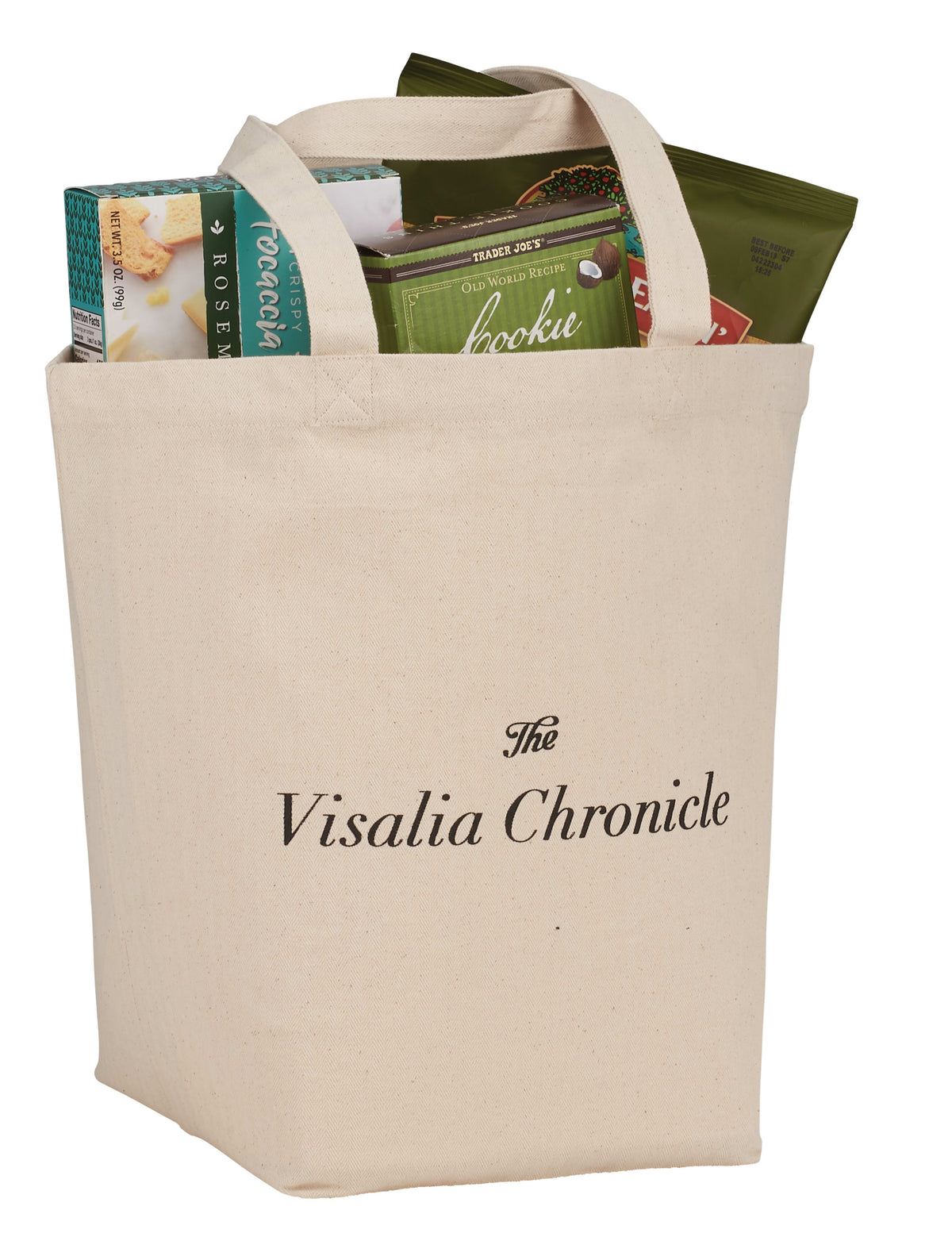 Custom Herringbone 7oz Cotton Canvas Grocery Tote - angle