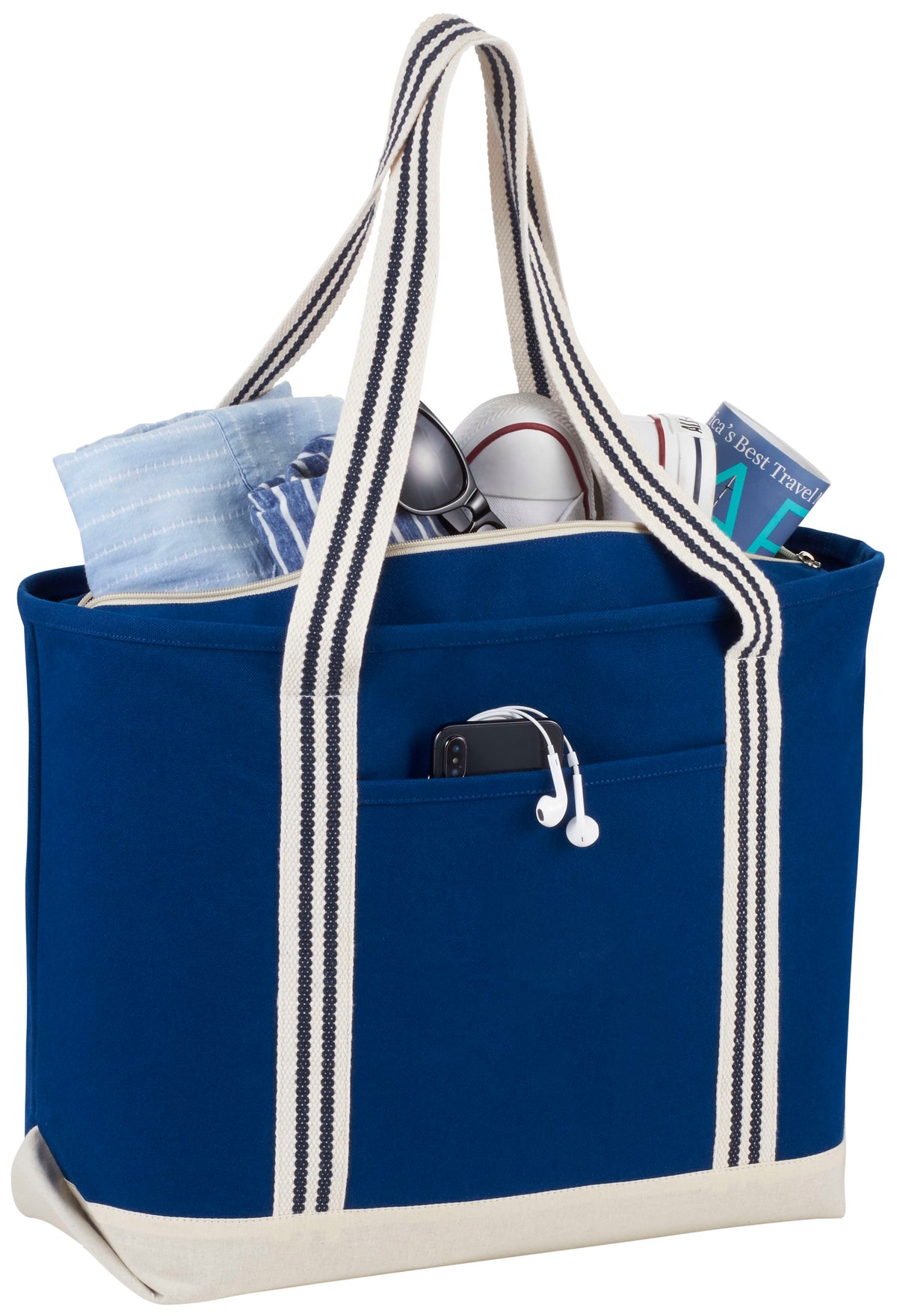 Custom Atlantic Stripe 20oz Cotton Zippered Tote - angle