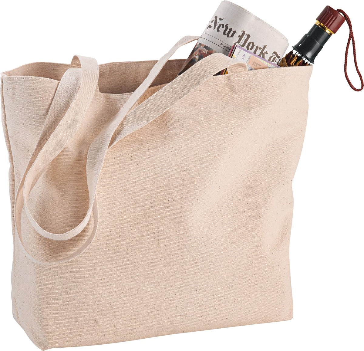 Custom Zippered 12oz Cotton Canvas Shopper Tote - angle
