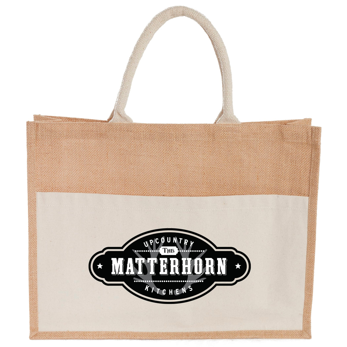Custom Jute Shopper Tote with Recycled Cotton Pocket - decorated 7900-88NT