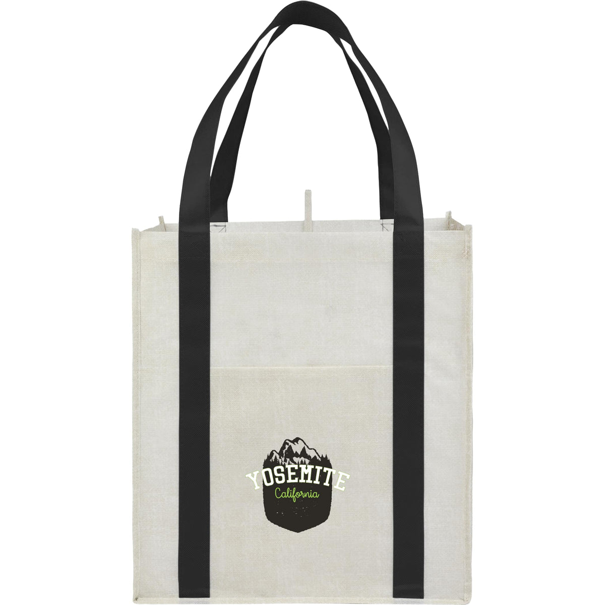 Custom Neptune Recycled Non-Woven Grocery Tote - decorated SM-5213BK