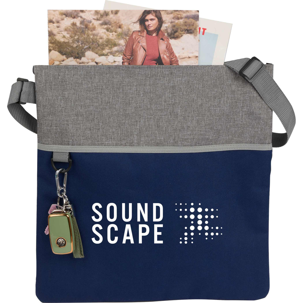 Custom Double Heather RPET Crossbody Tote - decorated SM-5224NYG
