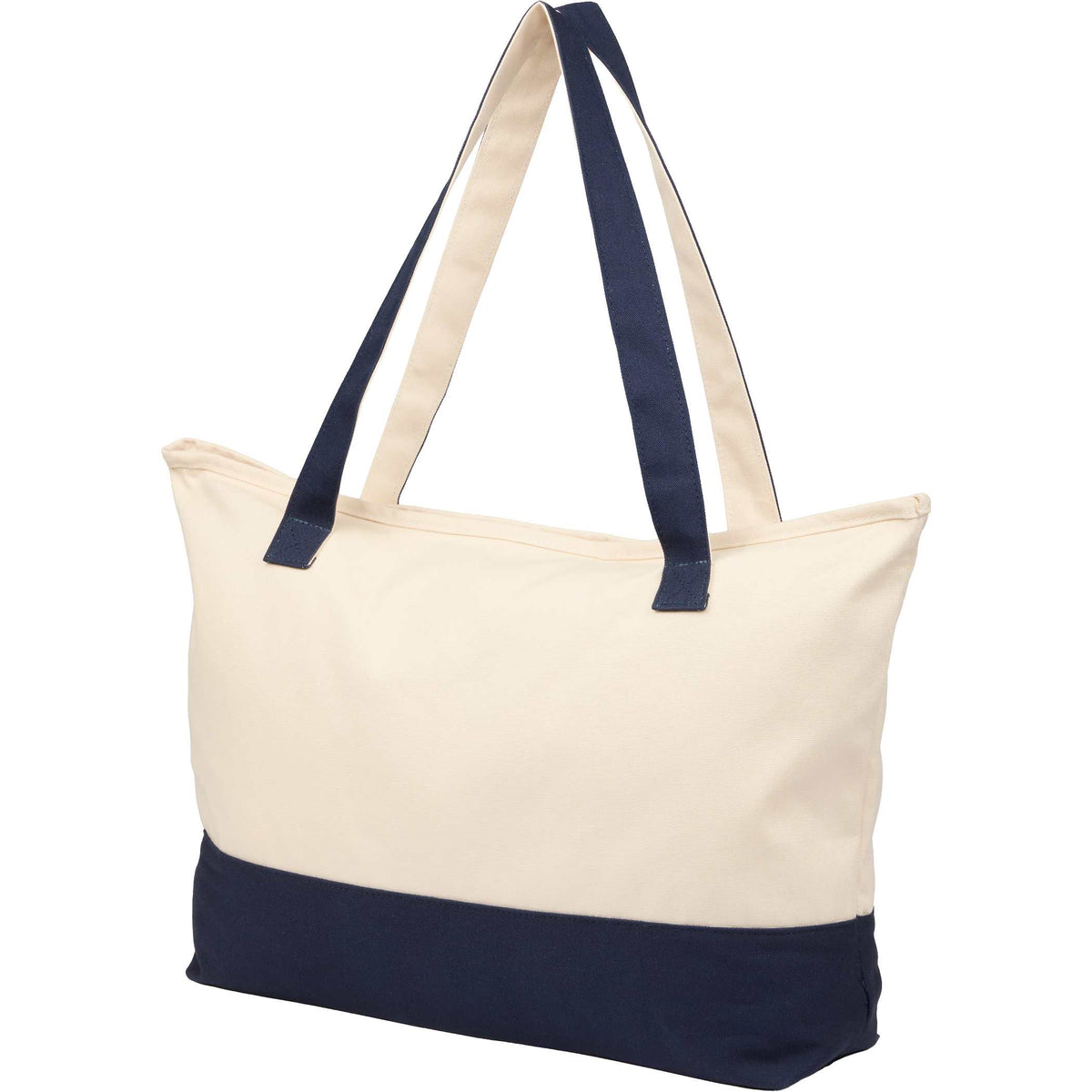 Custom Color Accent 12oz Recycled Cotton Zippered Tote - angle