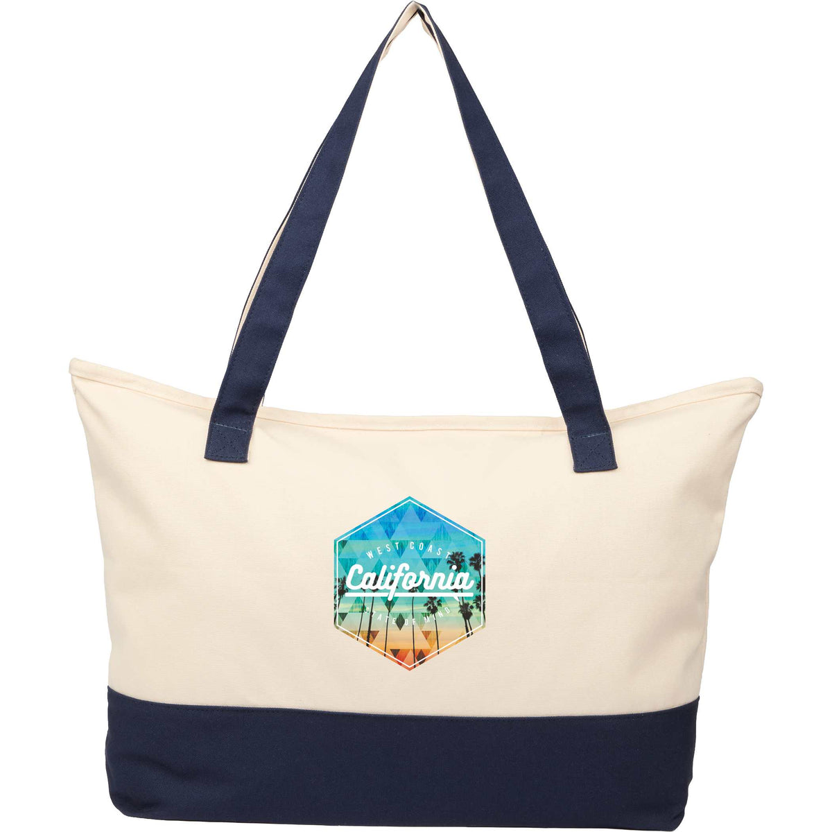 Custom Color Accent 12oz Recycled Cotton Zippered Tote - decorated SM-5460NY