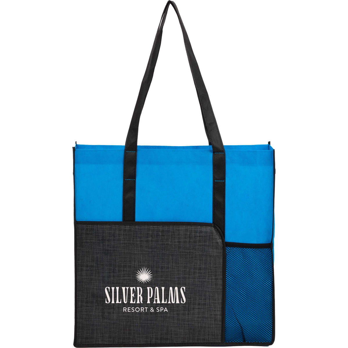 Custom Radius Recycled Non-Woven Tote - decorated SM-5599PBL