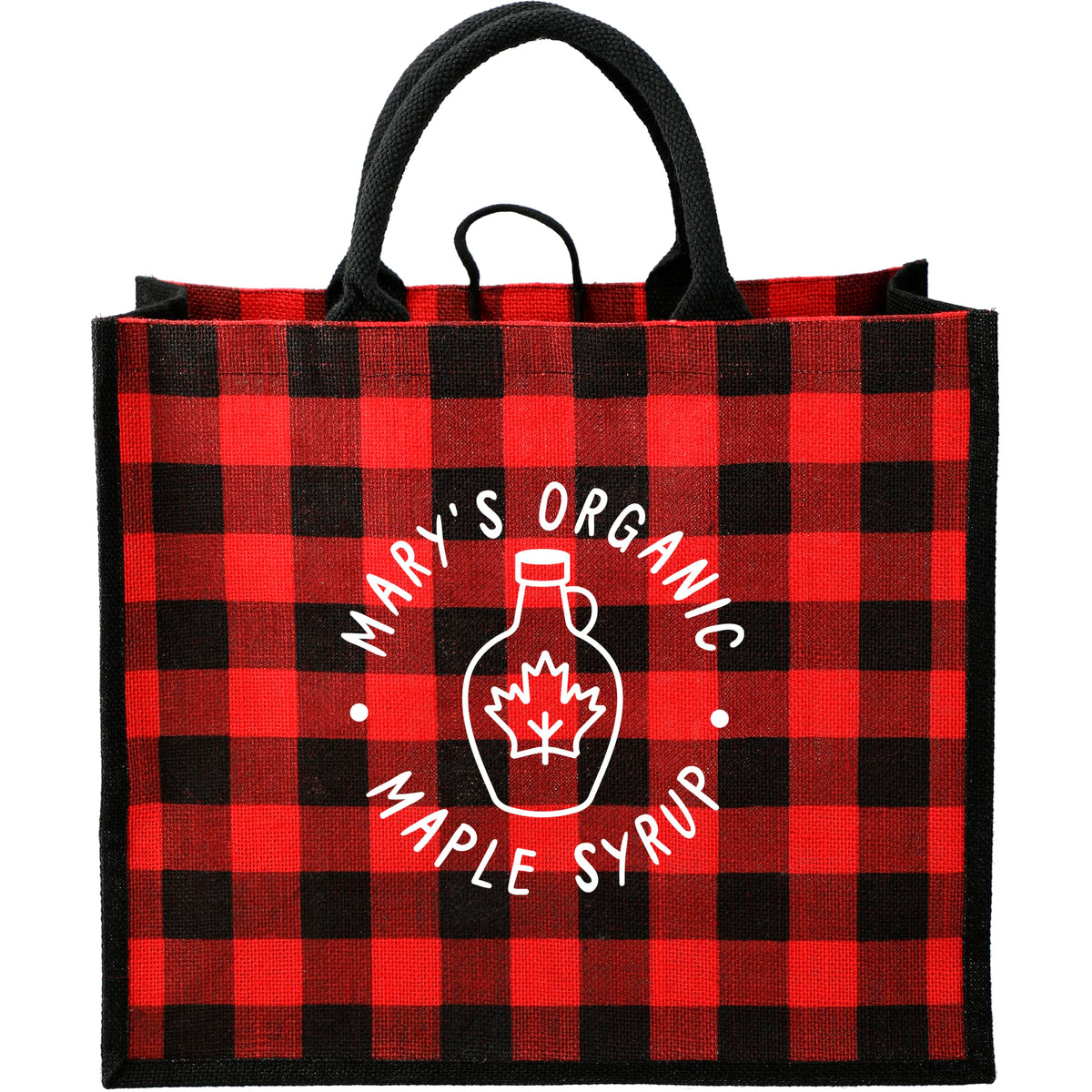 Custom Buffalo Plaid Printed Jute Tote - decorated SM-5767RD