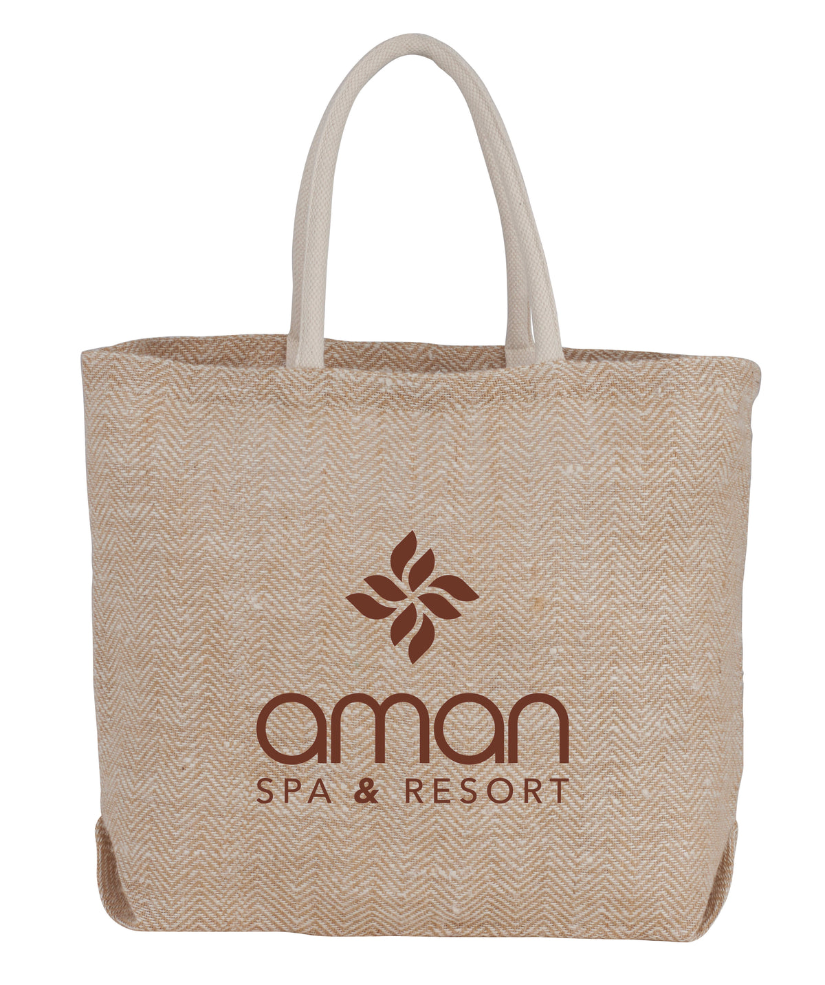 Custom Herringbone Jute Tote - decorated SM-5823NT