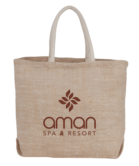 Custom Herringbone Jute Tote