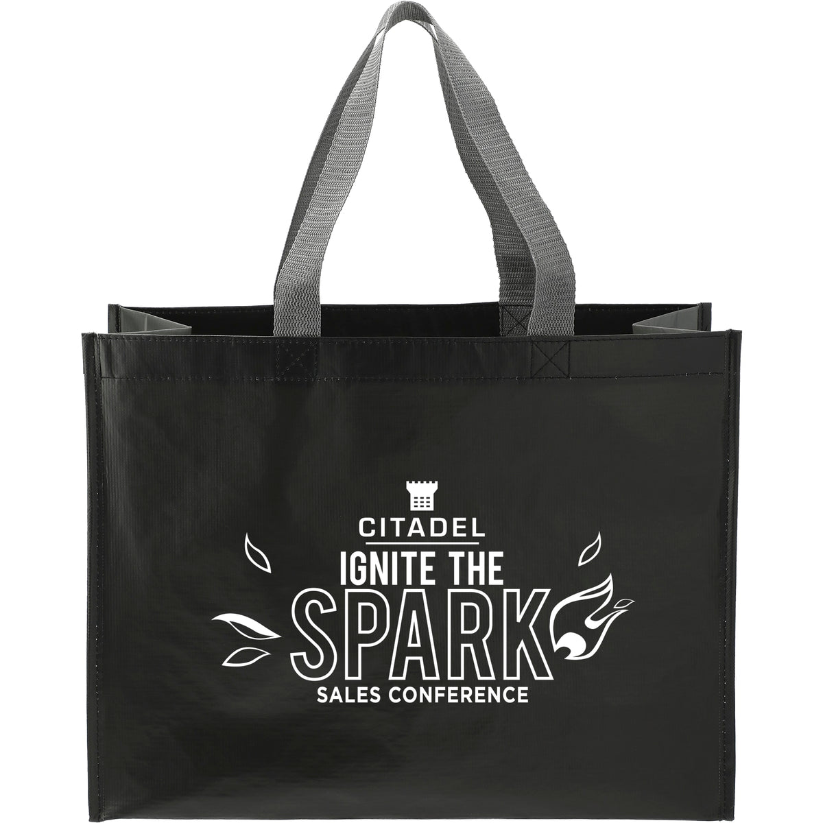 Custom RPET Laminated Matte Shopper Tote - decorated SM-5998BKG