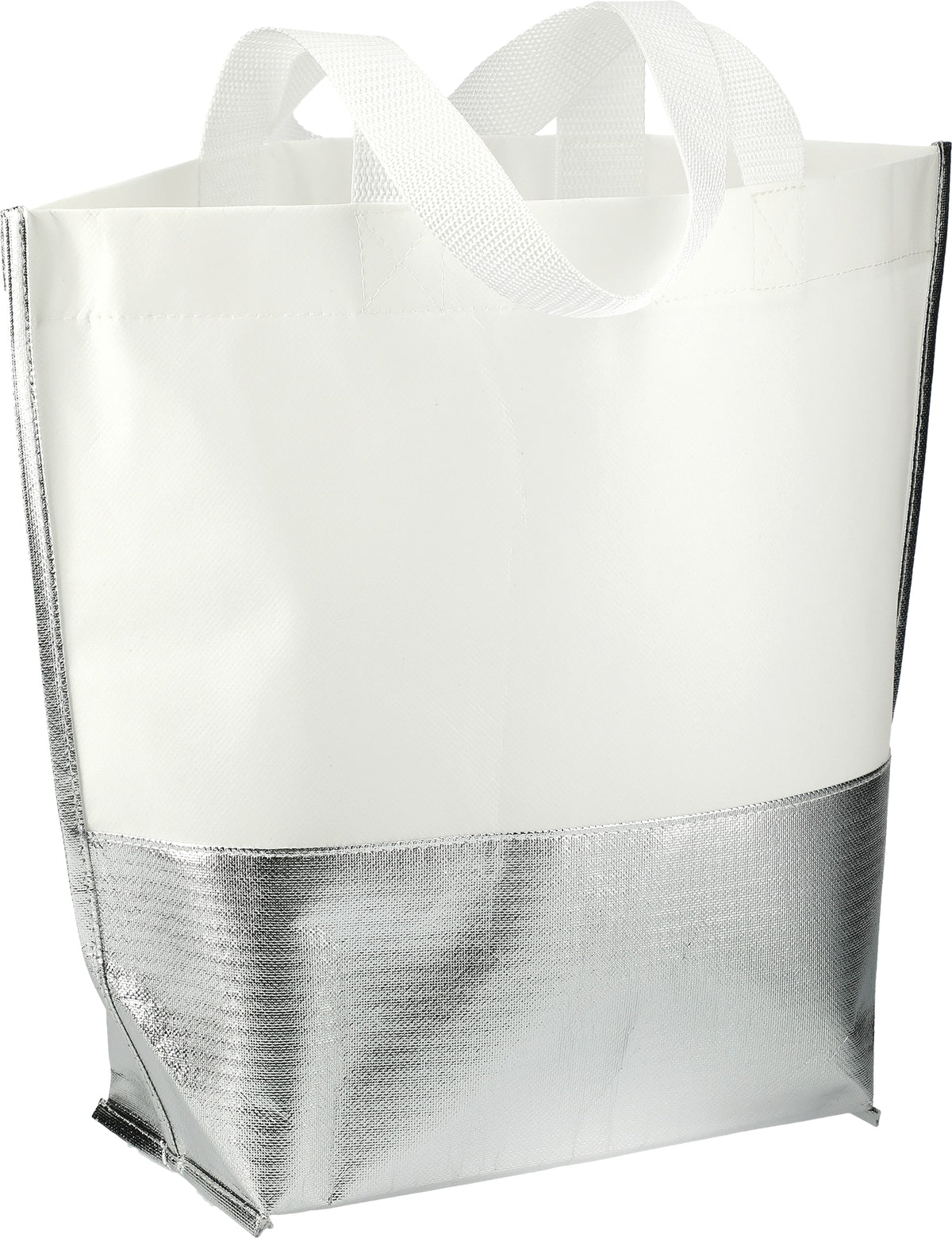 Custom Large Laminated Metallic Bottom Tote - angle