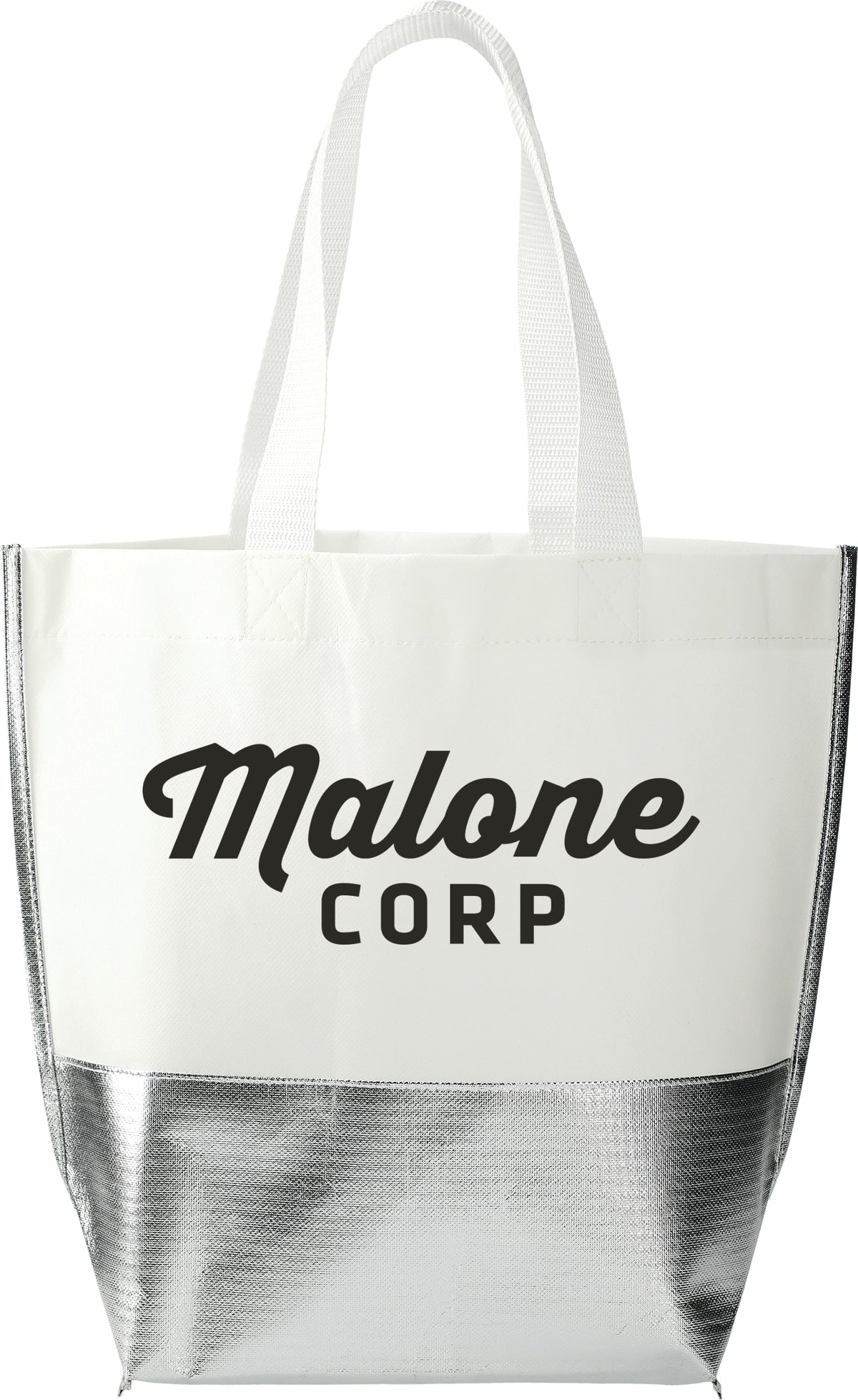 Custom Large Laminated Metallic Bottom Tote - decorated SM-5999WHSL