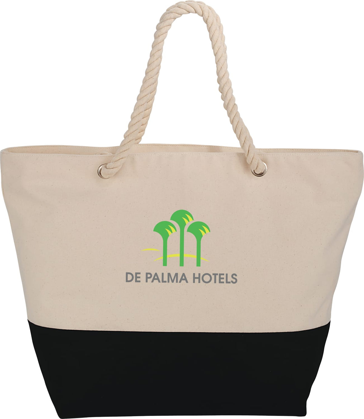 Custom Zippered 12oz Cotton Canvas Rope Tote - decorated SM-7066BK