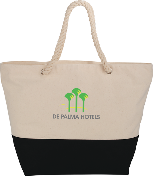 Custom Zippered 12oz Cotton Canvas Rope Tote