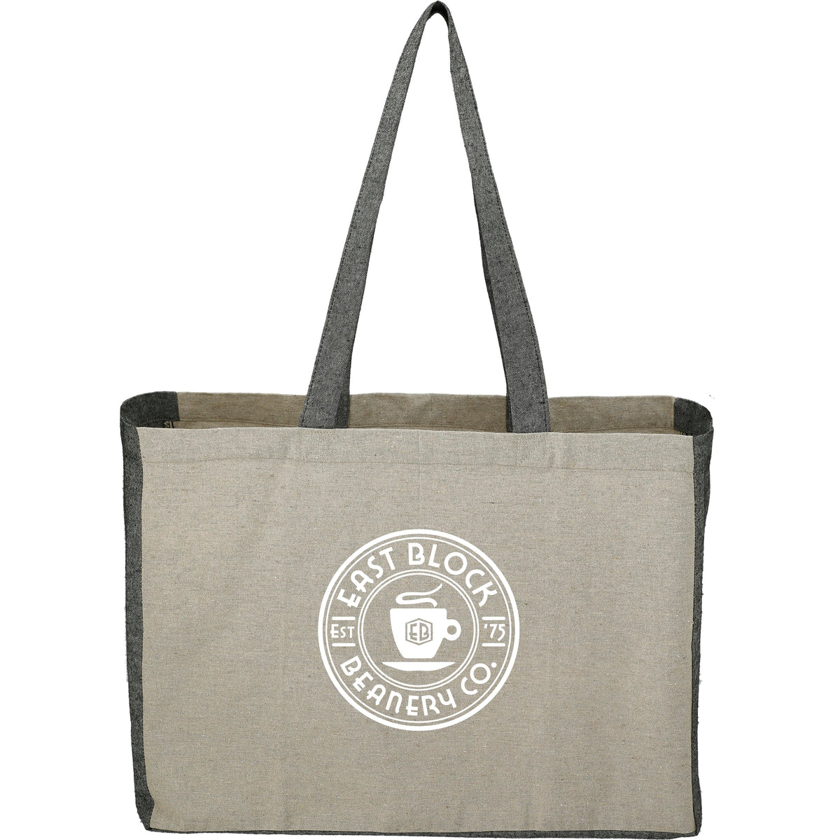Custom Recycled Cotton Contrast Side Shopper Tote - decorated SM-7218NTBK