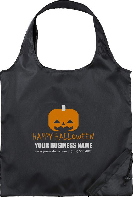 Custom Bungalow Foldaway Shopper Tote - Halloween giveaway sample design, Black