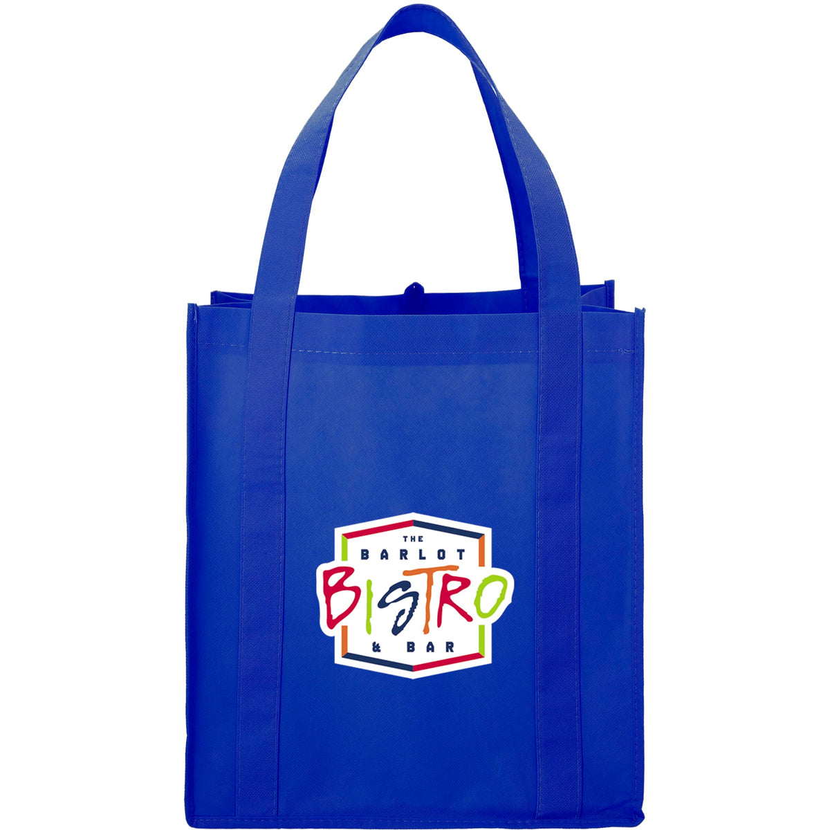 Custom Hercules Non-Woven Grocery Tote - decorated SM-7427BL