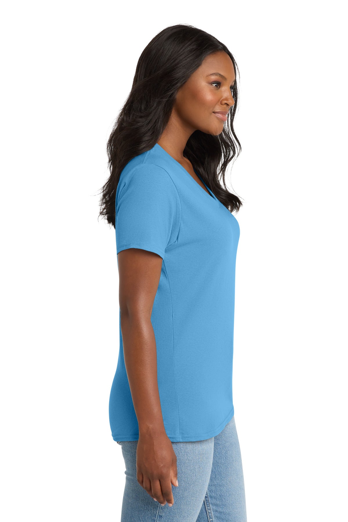 Aquatic Blue Port & Co Women's Core Cotton V-Neck Tee. LPC54V plain