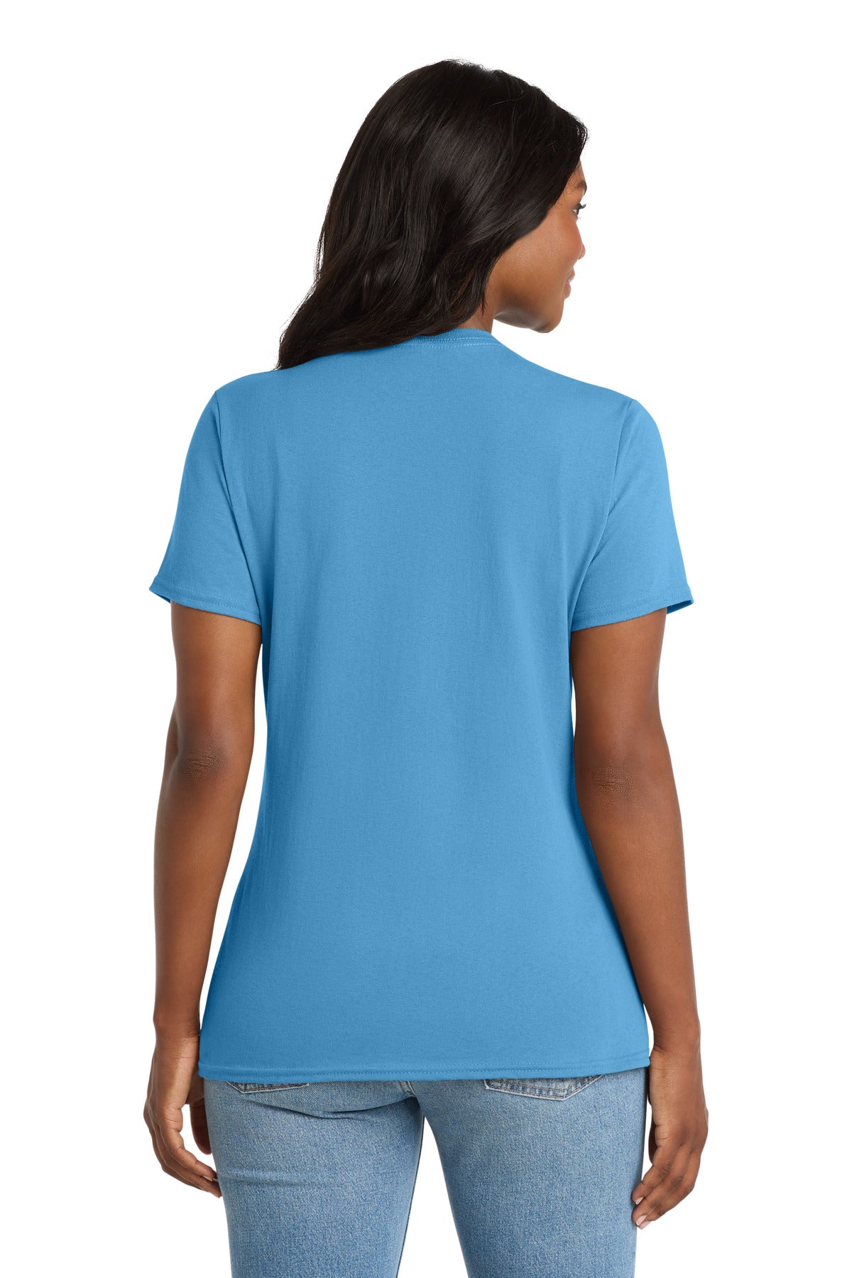 Aquatic Blue Port & Co Women's Core Cotton V-Neck Tee. LPC54V plain