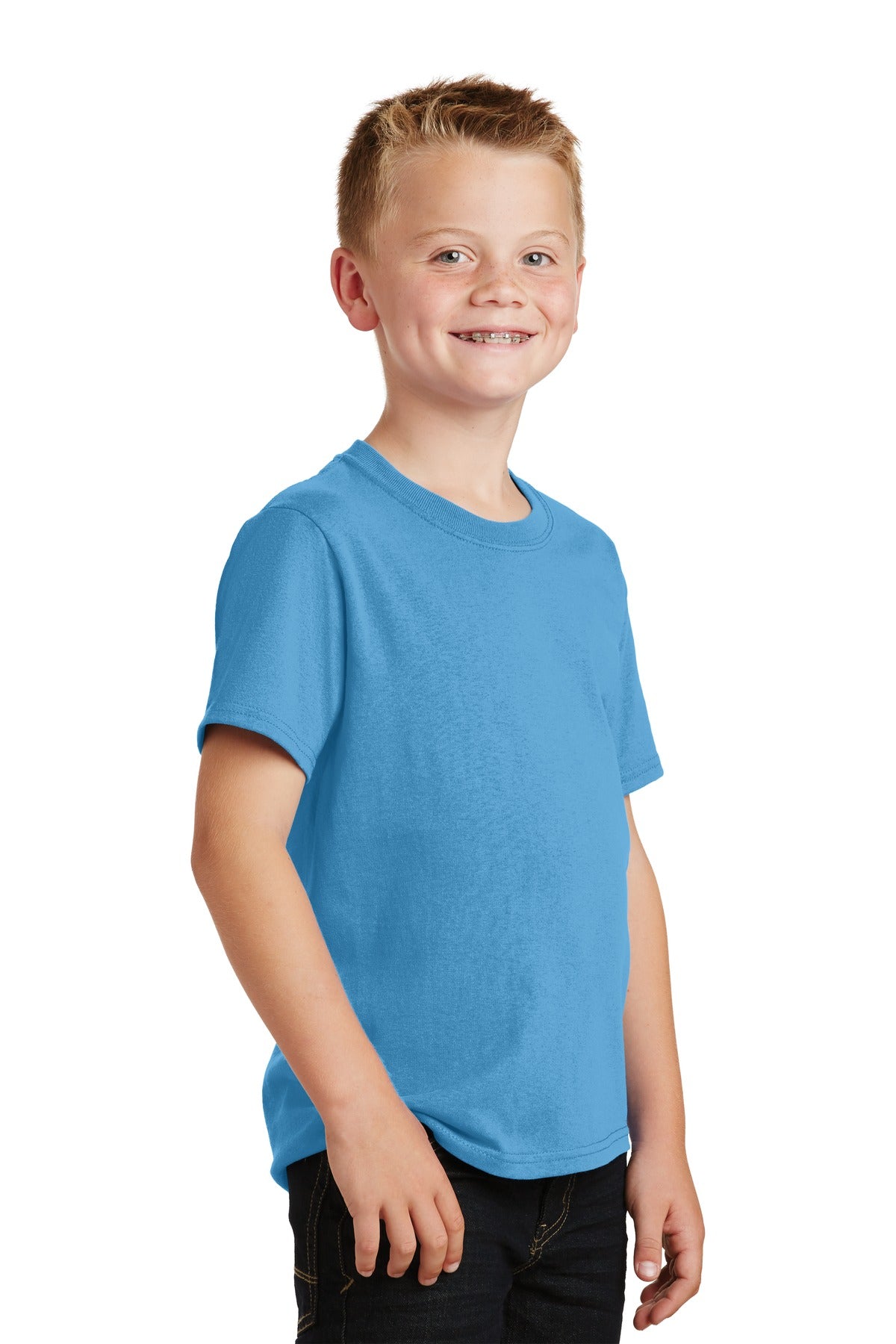 Aquatic Blue Port & Co Youth Core Cotton Tee. PC54Y plain