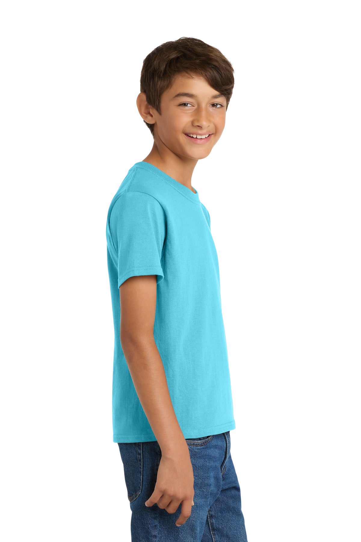 Aquatic Blue Port & Co Youth Core Cotton Tee. PC54Y plain