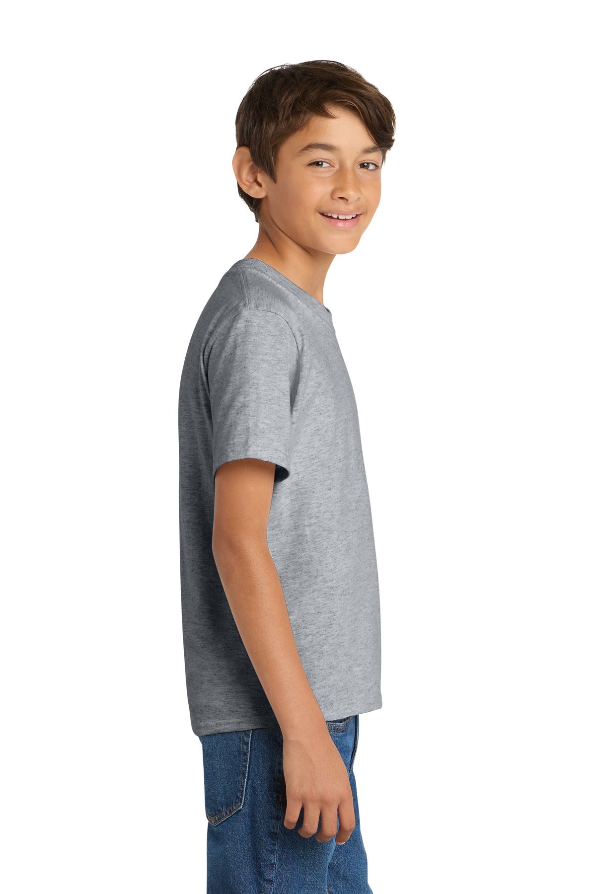 Ath Heather Port & Co Youth Core Cotton Tee. PC54Y