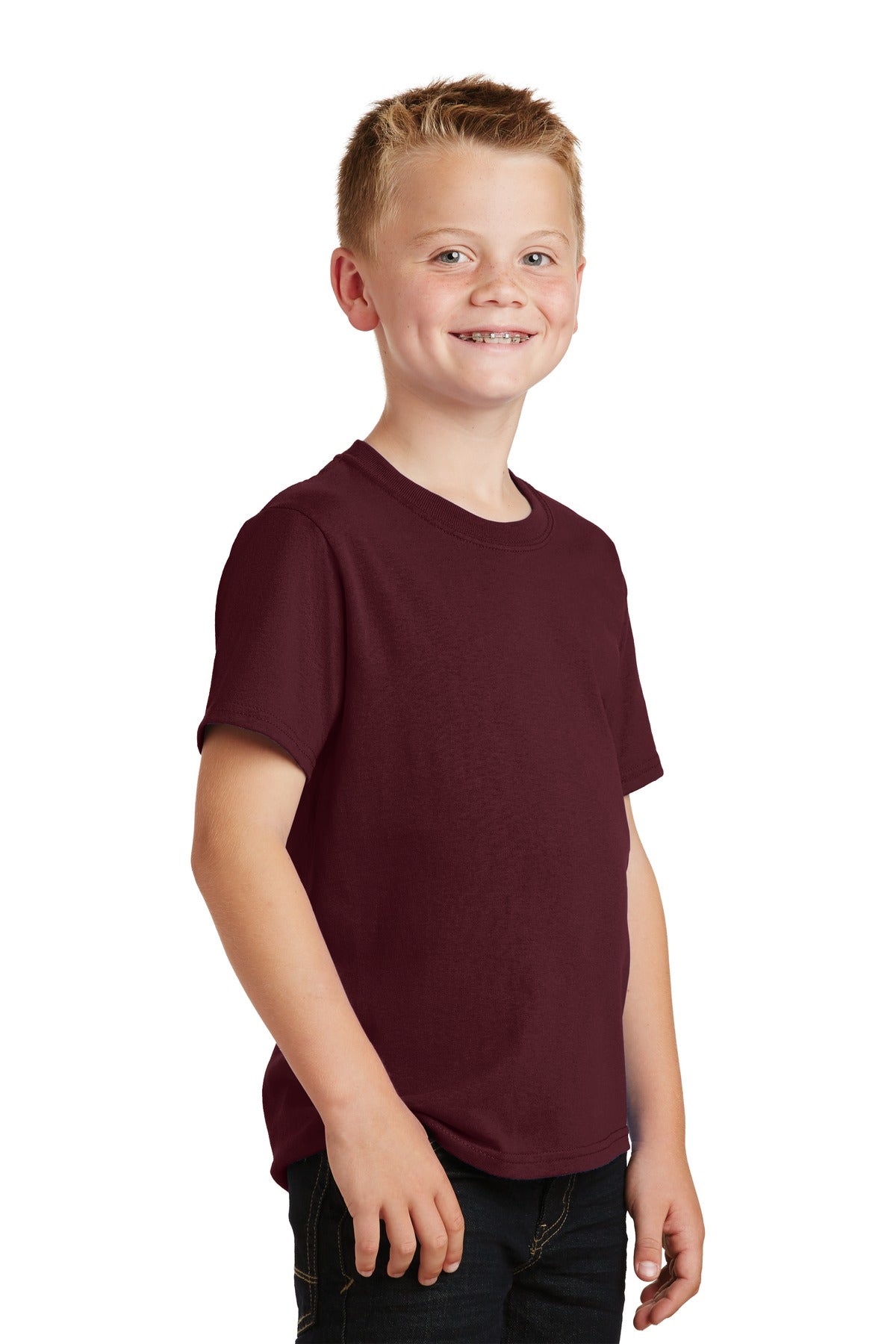 Ath Maroon Port & Co Youth Core Cotton Tee. PC54Y plain