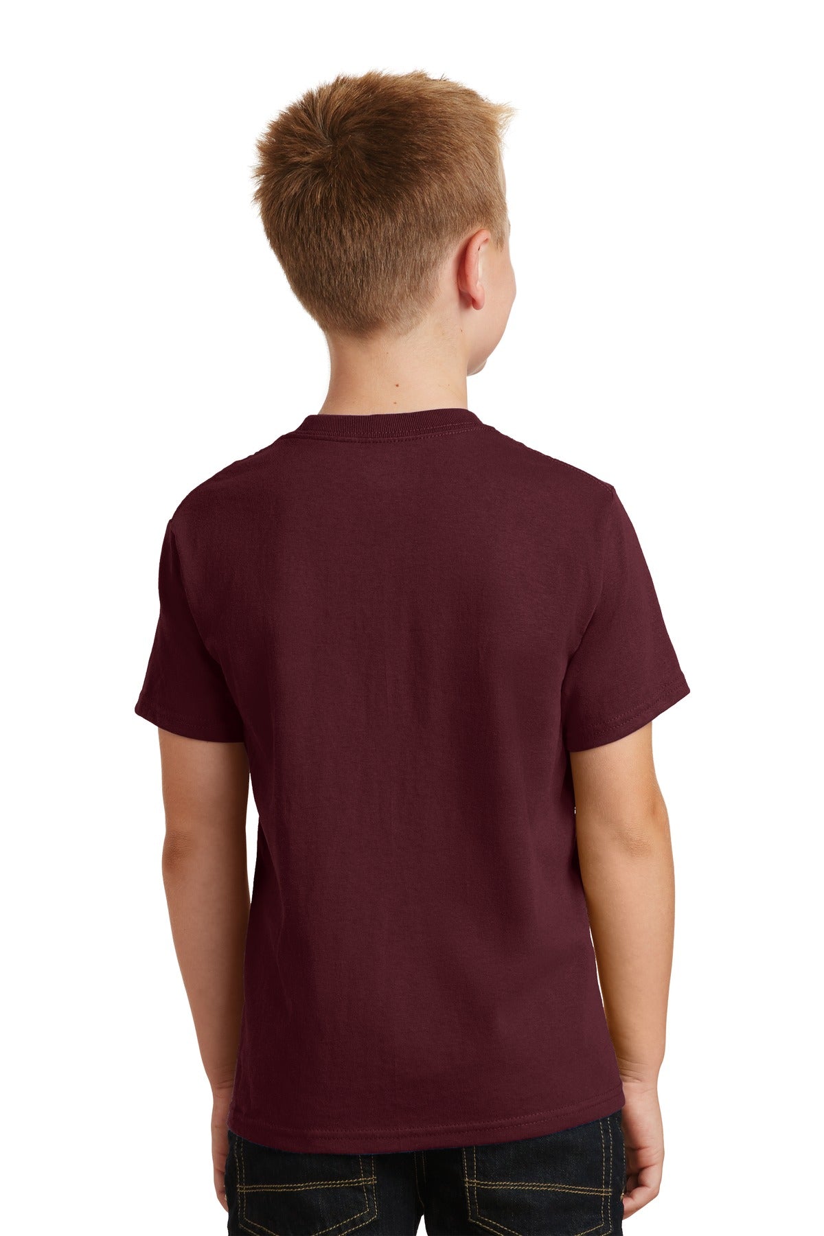 Ath Maroon Port & Co Youth Core Cotton Tee. PC54Y plain