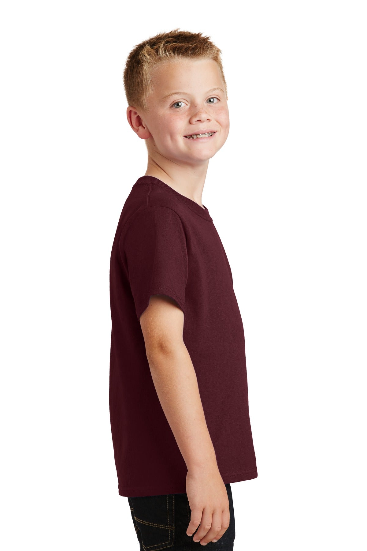 Ath Maroon Port & Co Youth Core Cotton Tee. PC54Y