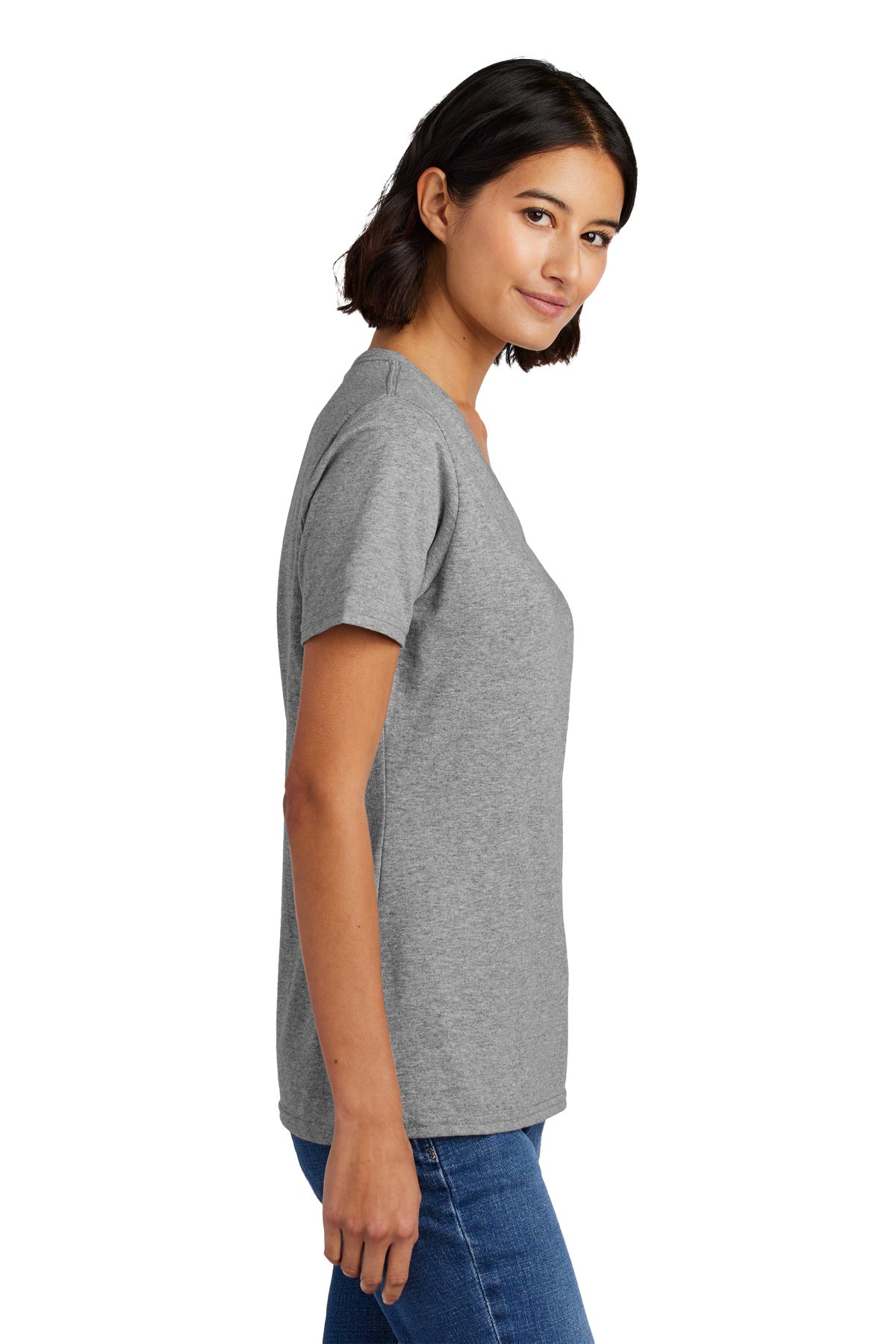 Athl Heather Port & Co Women's Core Cotton V-Neck Tee. LPC54V plain